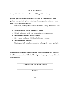 Oath of Conduct for Greek Orthodox Church Event