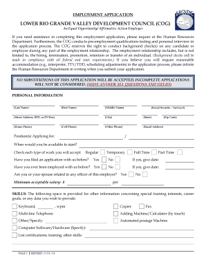 Lower Rio Grande Valley Development Council Employment Application