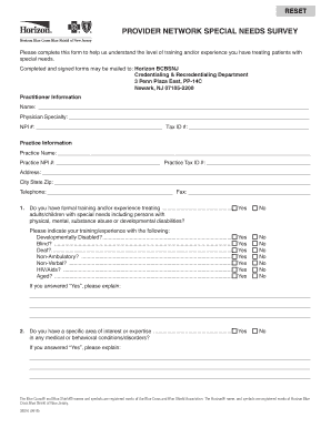 Provider Network Special Needs Survey