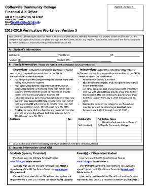 2015-2016 FAFSA Verification Worksheet