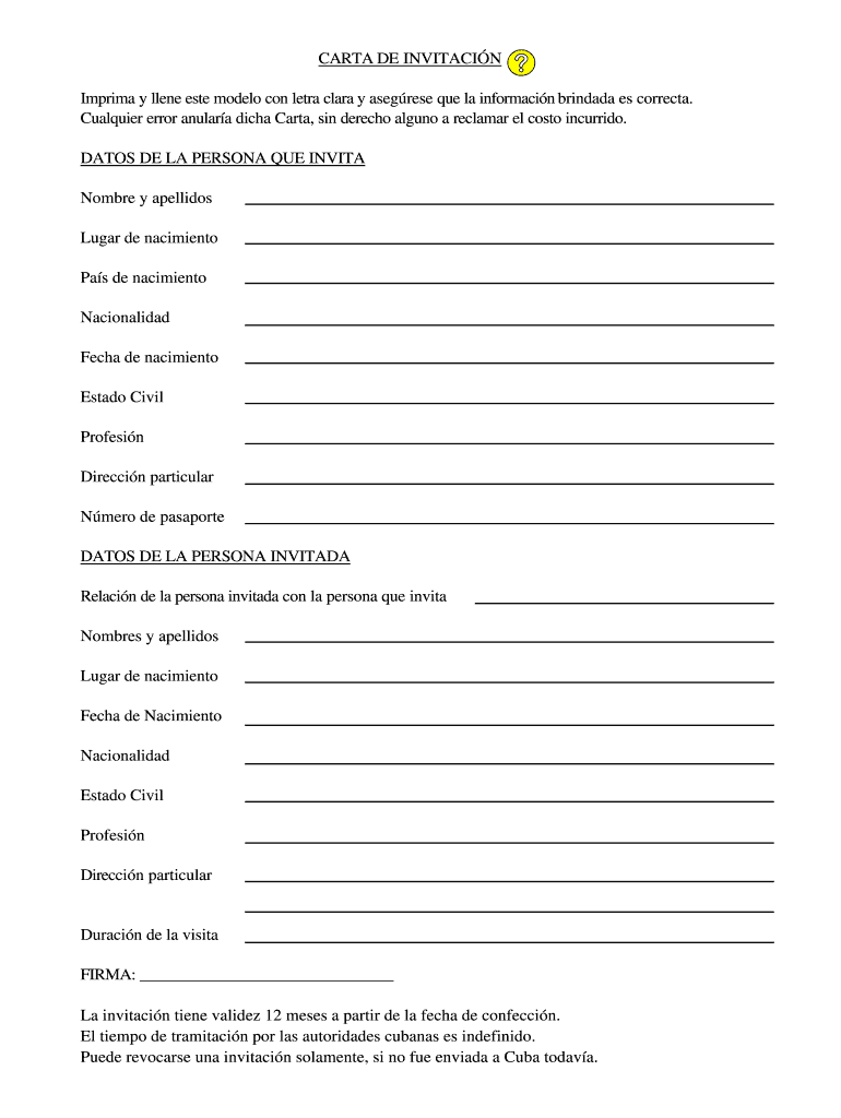 CARTA DE INVITACIN Imprima y llene este modelo con letra clara Vista previa en la página 1