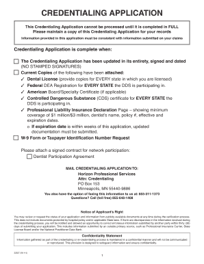Dental Credentialing Application