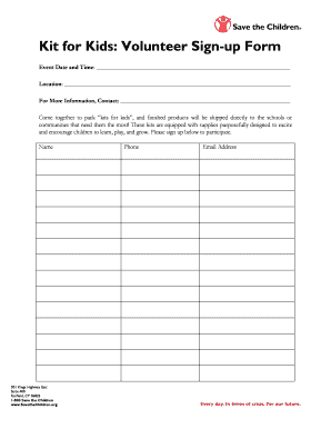 Kit for Kids Volunteer Sign-up Form