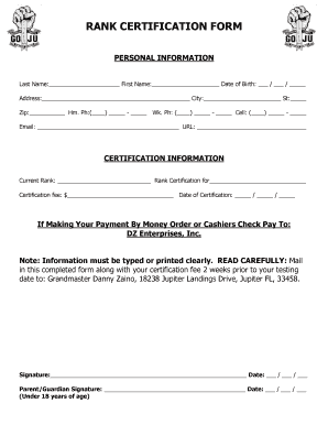Rank Certification Form