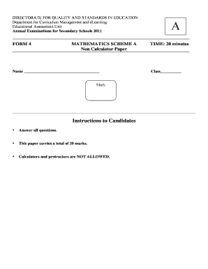 Malta Form 4 Mathematics Examination