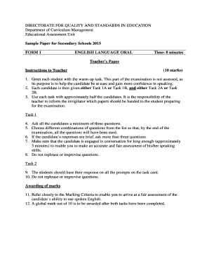 Form 1 English Language Oral Assessment