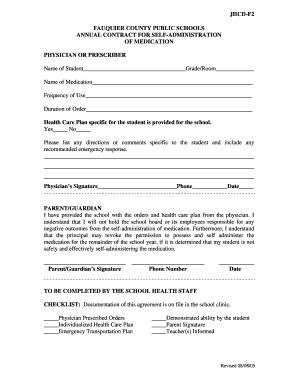 Annual Contract for Self-Administration of Medication