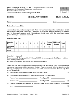 Form 4 Geography Exam Template