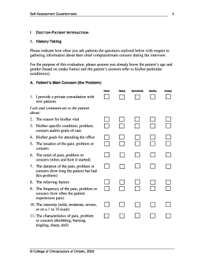 Self-Assessment Questionnaire for Chiropractors