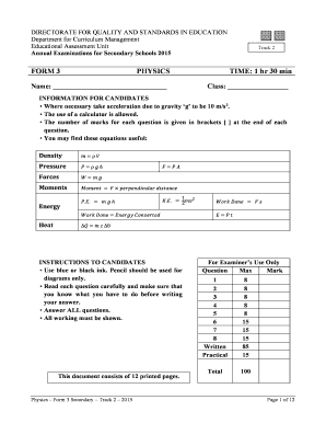 Form 3 Physics Annual Examination
