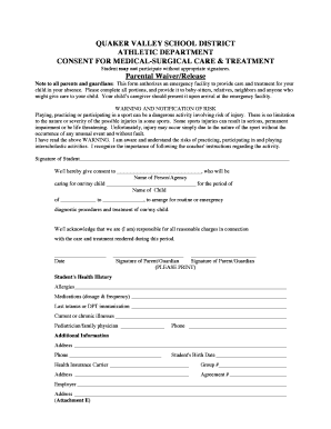 Quaker Valley School District Medical Consent Form