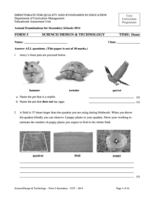 Form 3 Science Exam 2014