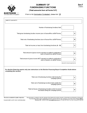 Fundraising Functions Summary Form