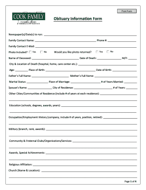 Obituary Information Form