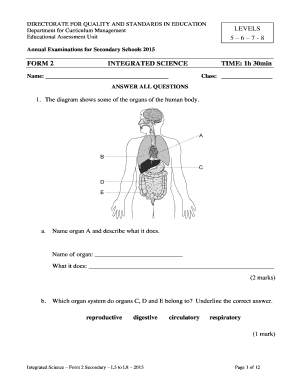 Malta Secondary School Integrated Science Exam Form 2