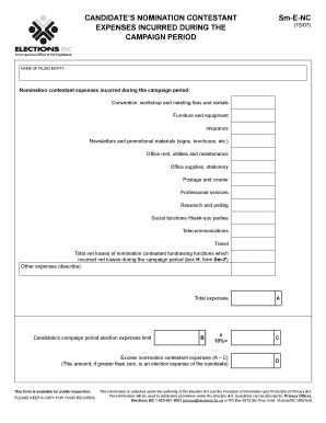 Candidate Nomination Contestant Expenses Form
