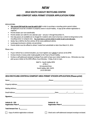 2014 South Hadley Recycling Center Permit Sticker Application