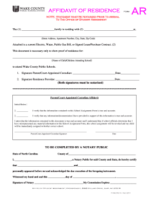 Affidavit of Residence for Wake County Public Schools