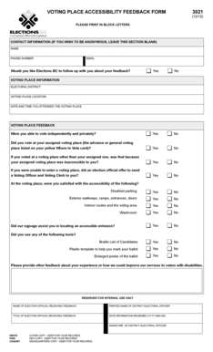 VOTING PLACE ACCESSIBILITY FEEDBACK FORM 3021 - elections bc