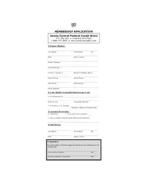 Jersey Central Federal Credit Union Membership Application