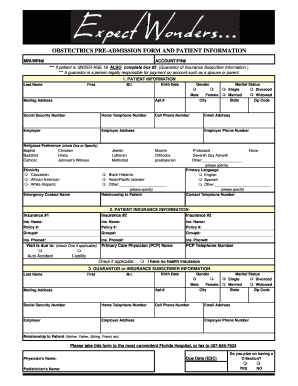 Obstetrics Pre-Admission Form
