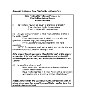 Case Finding/Surveillance Form for Febrile Respiratory Illness