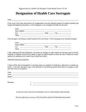 Health Care Surrogate Designation Form