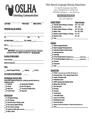 Ohio Speech-Language-Hearing Association Membership Form