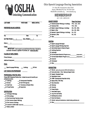 Ohio Speech-Language-Hearing Association Membership Form