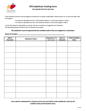 VPK Substitute Tracking Form