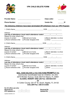 VPK Child Delete Form