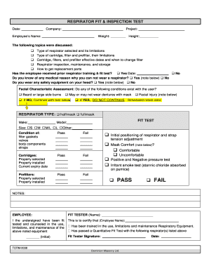Respirator Fit & Inspection Test Form