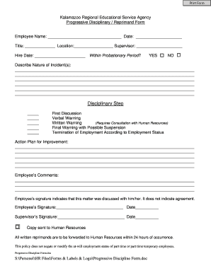 Progressive Discipline Form - Kalamazoo RESA - kresa