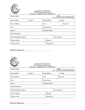 2014-2015 Student Data Form