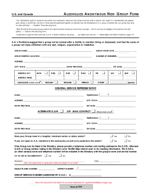 Alcoholics Anonymous New Group Form