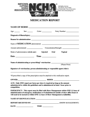 Horse Medication Report Form