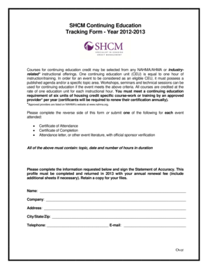 SHCM Continuing Education Tracking Form
