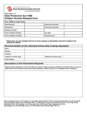 Data Protection Act 1998 Subject Access Request Form