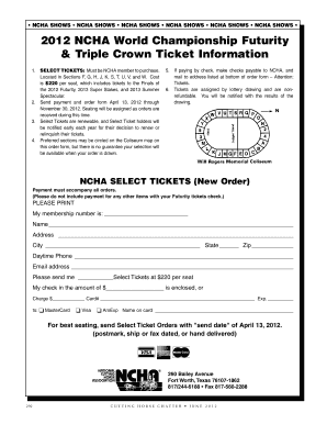 NCHA World Championship Futurity Ticket Order Form