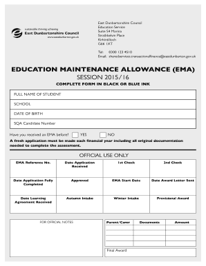 Education Maintenance Allowance Application Form