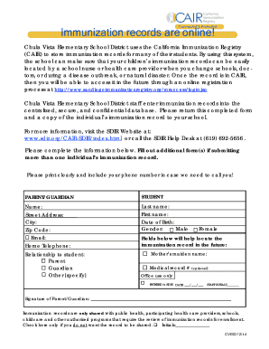 California Immunization Record Form