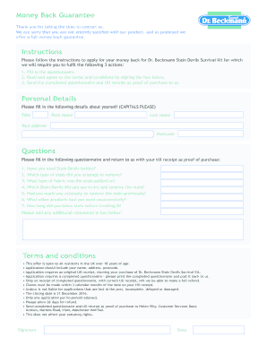 Dr. Beckmann Stain Devils Money Back Guarantee Form