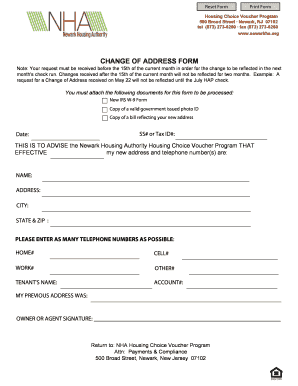 Housing Choice Voucher Program Change of Address Form
