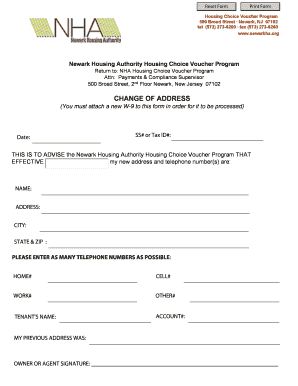 Housing Choice Voucher Program Change of Address Form