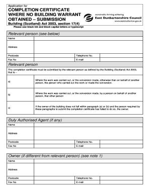 Scotland Completion Certificate Application