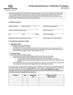 2014-2015 Household Resources Verification Worksheet