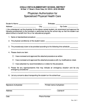 Physician Authorization for Specialized Physical Health Care