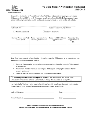 Child Support Verification Worksheet