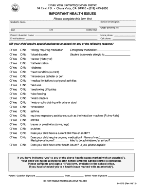 Student Health Information Form