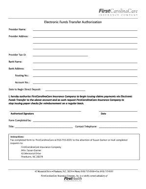 Electronic Funds Transfer Authorization